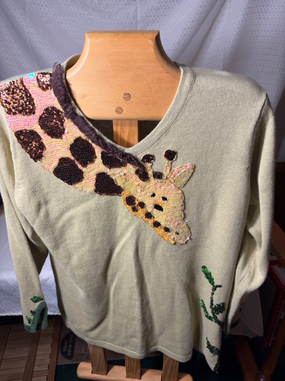 Storybook Knits Pale Green Sweater with Embroidered Giraffe